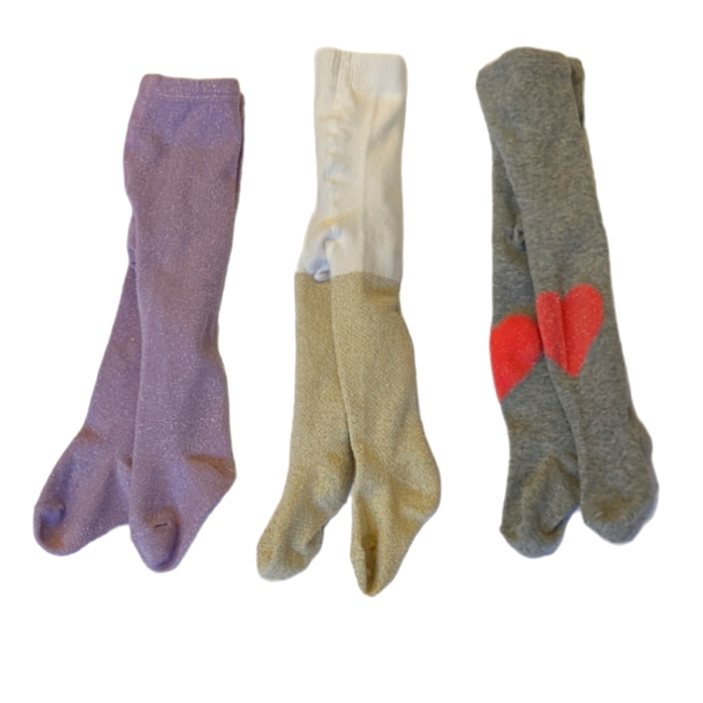 Baby girl stockings bundle size 0-6 months purple, gold, grey hearts, & sparkle